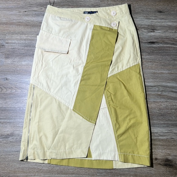NWT ZARA WOMEN GABARDINE PATCHWORK WRAP MIDI SKIRT SIZE S - Picture 2 of 8